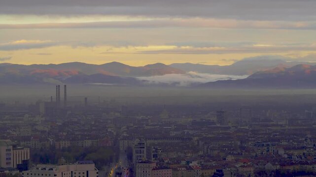 Sofia Bulgaria Wider City Skyline Timelapse Day to Night