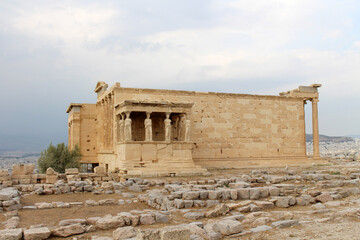 Fototapeta premium Erechtheion temple stone ruins August 2024 Ancient greek architecture Acropolis Athens