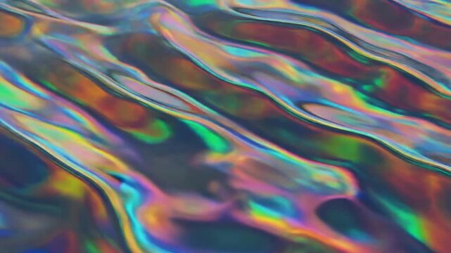 Vibrant iridescent colors reflect on rippling water surface