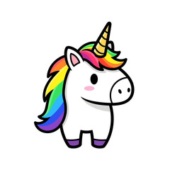 Fototapeta premium Cute Cartoon Unicorn with Rainbow Mane and Horn - Vector Art