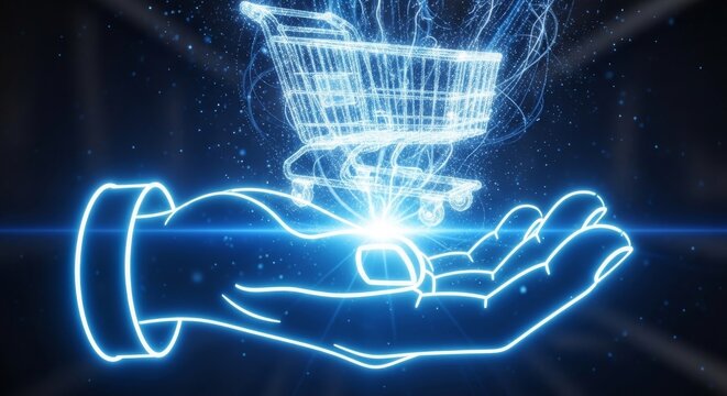 Futuristic AI handshake with glowing neural network and digital energy effects
