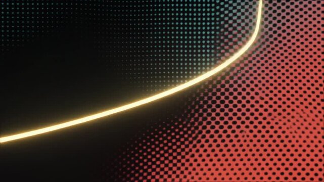 Glowing yellow line curves across a black background with red dot pattern