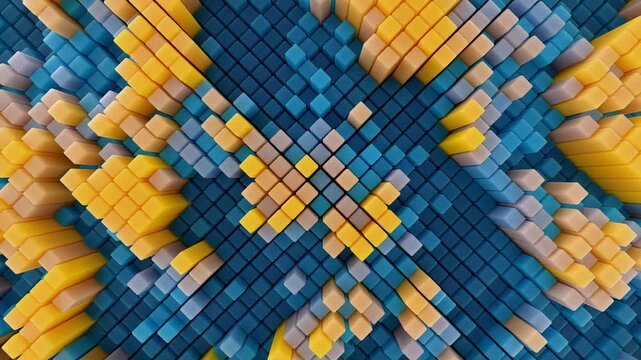 abstract retro color geometric pattern background, 4k seamless loop, 3d render