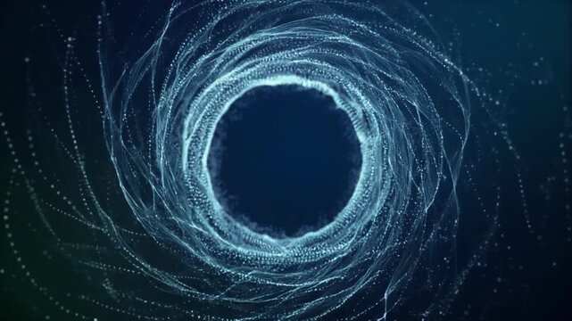 Vibrant blue light swirling around a dark void in space creates a mesmerizing cosmic phenomenon.