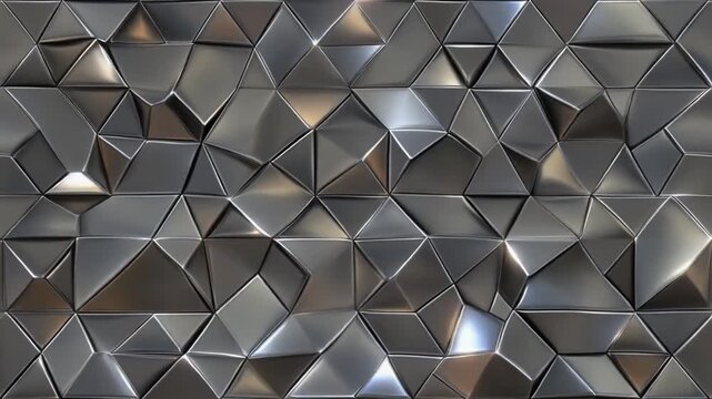 Geometric shapes form a metallic 3D pattern on a gray surface