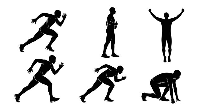 Runner Silhouettes: Sprinting, Standing, Winning, Starting