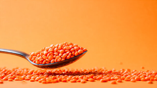 Lentilles corail dans une cuill&egrave;re