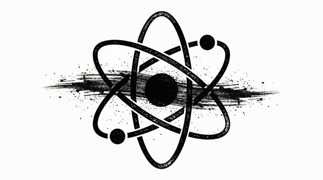 Dynamic representation of atomic structure embodying scientific inquiry, fundamental forces, and interconnected elements of the universe