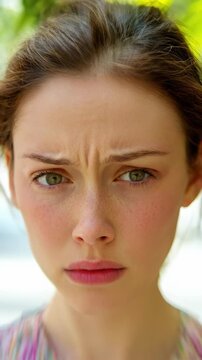 Young woman displaying sudden distress, indicating potential signs of an ischemic stroke, transient attack, or cerebrovascular event.