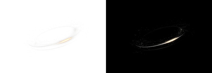 Gold sparkle particle cloud PNG overlay displayed on transparent and black backgrounds, shimmering dust effect with radiant light © slavo484