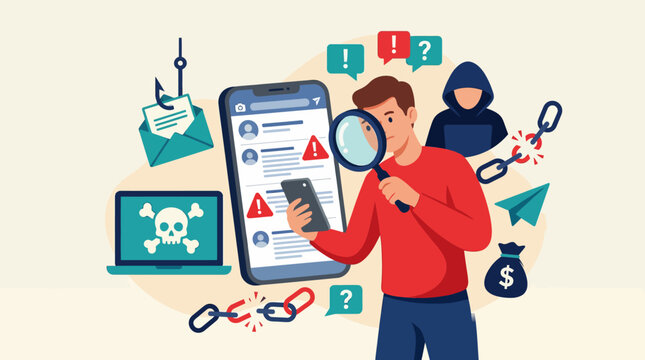 Man analyzing suspicious online activity, phishing scams, and digital threats for enhanced cybersecurity