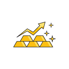 Gold bars rising with star sparkles and arrow © AWK studio