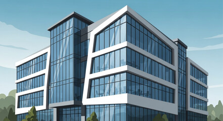 Obraz premium Modern Office Building with Glass Facade and Unique Architecture.