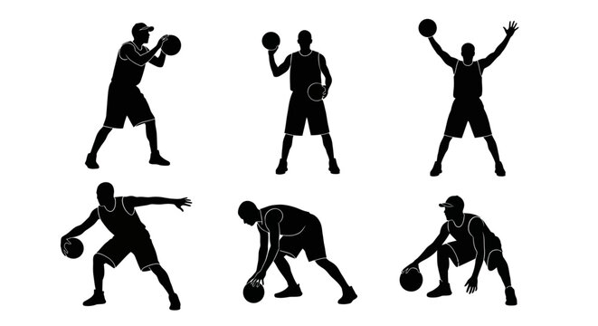 Basketball Player Silhouettes: Action Poses Collection