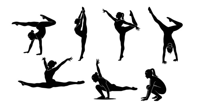 Gymnastics Silhouettes: Diverse Poses of Female Athletes in Dynamic Movements