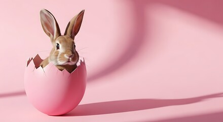 Obraz premium Easter bunny emerging from pink chocolate egg