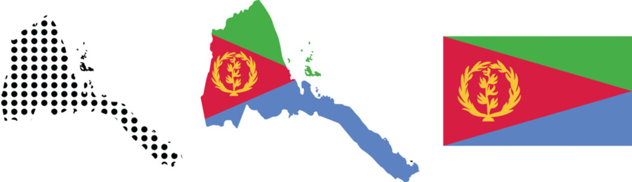 Eritrea Map Halftone Pattern and Eritrea Flag Map with National Flag Vector Illustration