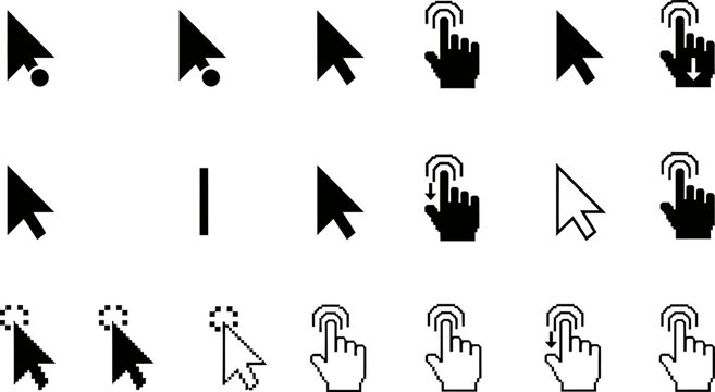 mouse cursor icon set, mouse click icon, arrow cursor, hand pointer icon, clicking cursor, hover cursor, drag cursor, select cursor, pixel cursor icon, pixel art cursor, retro cursor, 8bit cursor, 16b