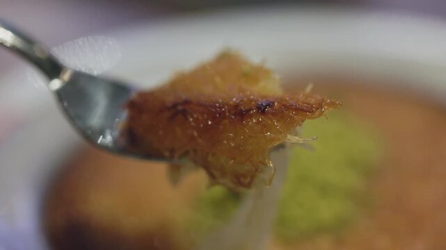 Close-Up of Pistachio Kunefe Traditional Hatay Dessert