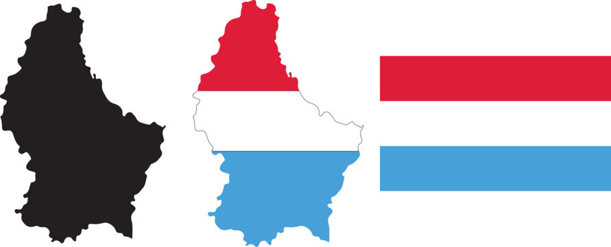 Luxembourg Map Silhouette and Luxembourg Flag Map Vector Illustration