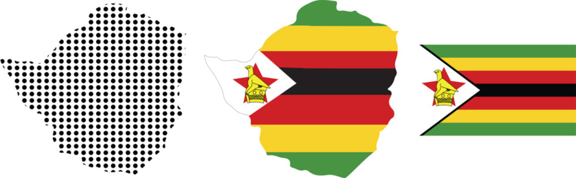 Zimbabwe Map Halftone Pattern and Flag Map with National Flag Vector Illustration