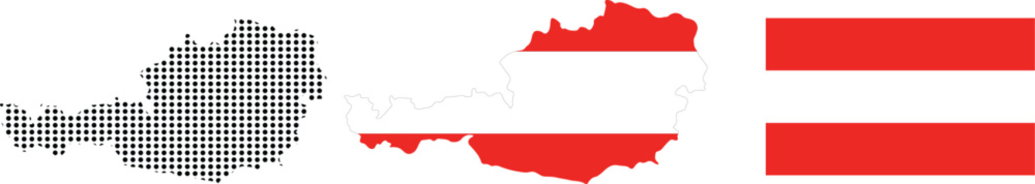Austria Map and Flag Vector Set, Halftone Map and National Flag of Austria