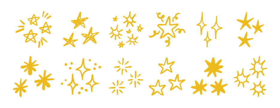 Hand drawn stars and sparkles doodle set simple decorative design