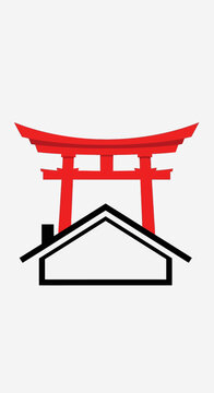 Japanese Torii Gate Above Modern House Roof Symbolizing Home and Tradition