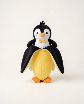 Cute Banana Penguin Plushie Toy Isolated on White