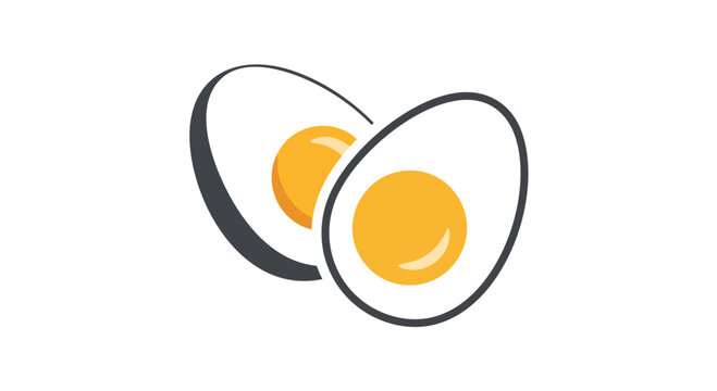 A minimalist illustration of two sliced open eggs, each with a bright yellow yolk and outlined in dark grey on a white background