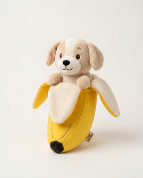 Cute Banana Dog Plushie Toy Isolated on White