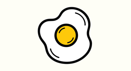 Obraz premium A cartoon illustration of a sunny-side-up breakfast item, featuring a yellow yolk and white egg. It has black outline