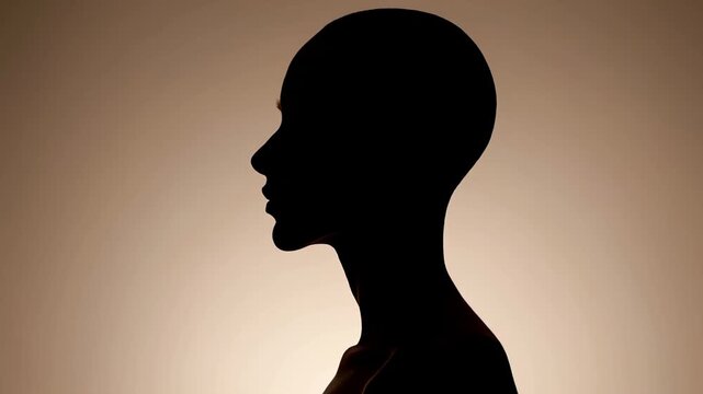 Bald female silhouette displaying dynamic facial expressions in sequential studio shots, highlighting individual identity and emotional transformation against pure white background