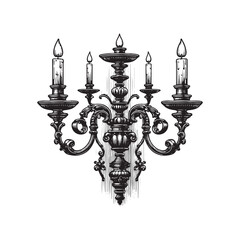Fototapeta premium A black and white drawing of a chandelier with four candles