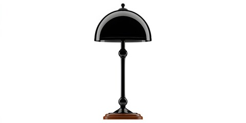 Fototapeta premium Black metal and wood table lamp with dome shaped shade