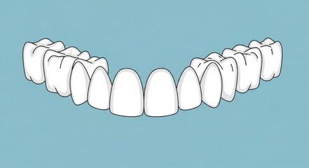 Illustration of a full set of teeth on a blue background. © wiwit