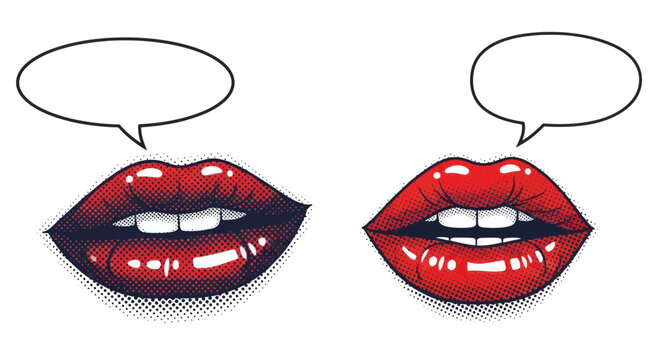 Comic Style Lips with Speech Bubbles
