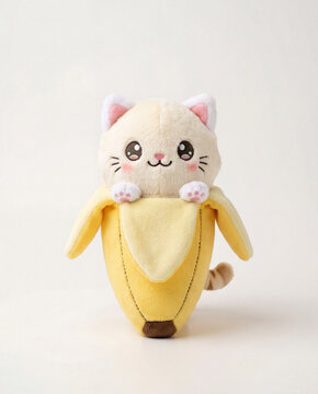 Cute White Cat Banana Plushie Toy Isolated