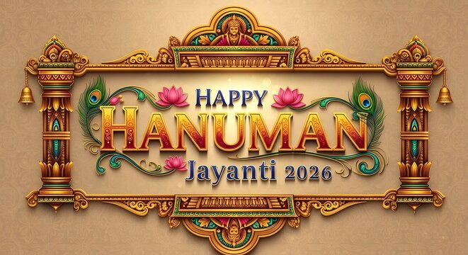 Happy hanuman jayanti 2016 celebration with ornate golden decorative frame design