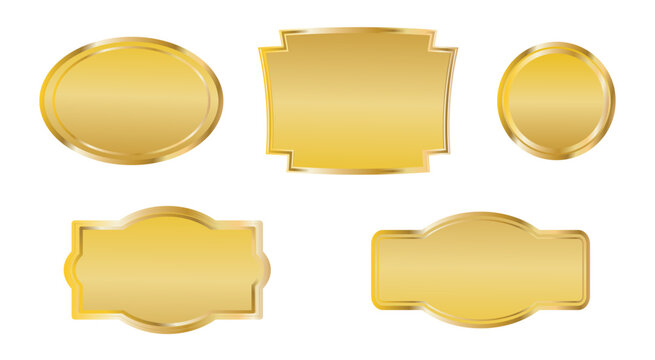 Empty gold frames, plaques of various vintage shapes with decorative edges