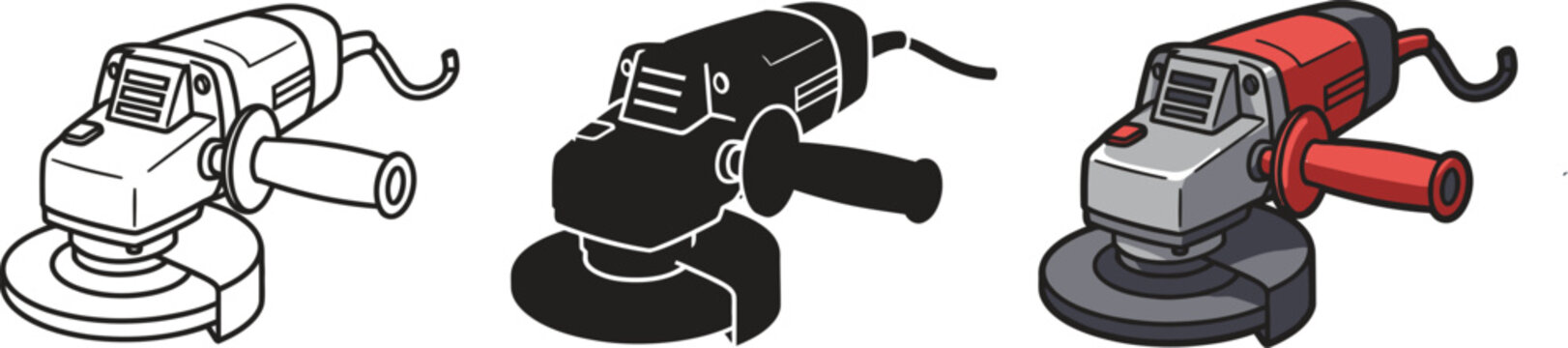 A set of three different angle grinder illustrations Vector