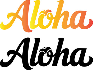 Aloha hand lettering typography set, Hawaiian greeting text in black and sunset gradient colours © faiqa