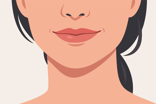 Woman's lower face showing her nose, mouth, and chin, featuring subtle smiling lips with visible dimples