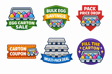 Naklejka premium Bulk egg savings, multi-pack deal, and carton coupon labels for grocery promotions