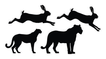 Silhouette illustrations depict leaping hares and stalking cheetahs in a minimalist style © MDSAEEM