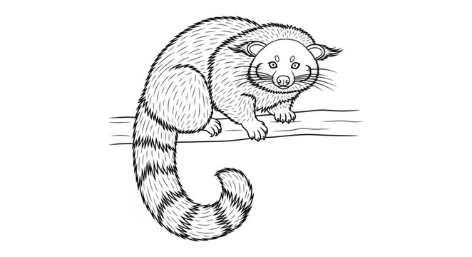 Detailed Black and White Illustration of a Ring-tailed Cat.