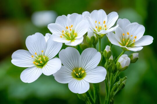 White saxifrage flowers blooming in spring meadow