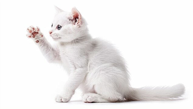 Adorable Baby Cat Waving with Paw Close Up Studio Shot