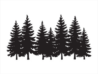 Fototapeta premium Black fir trees silhouettes, Black pine tree landscape silhouette illustration vector