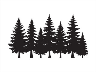 Obraz premium Black fir trees silhouettes, Black pine tree landscape silhouette illustration vector